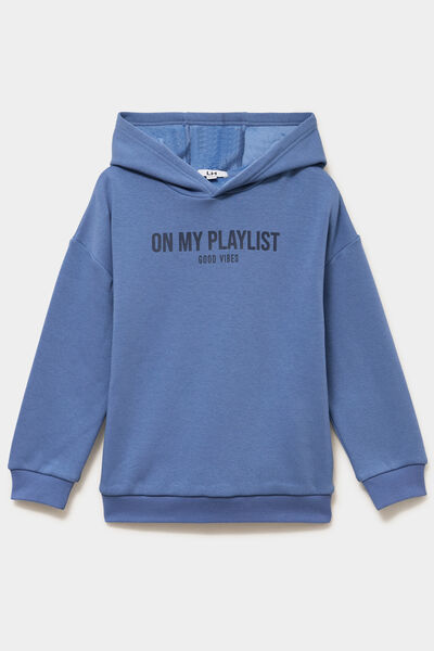 Sweat hoodie doubl&eacute; &agrave; capuche oversize bleu gar&ccedil;on