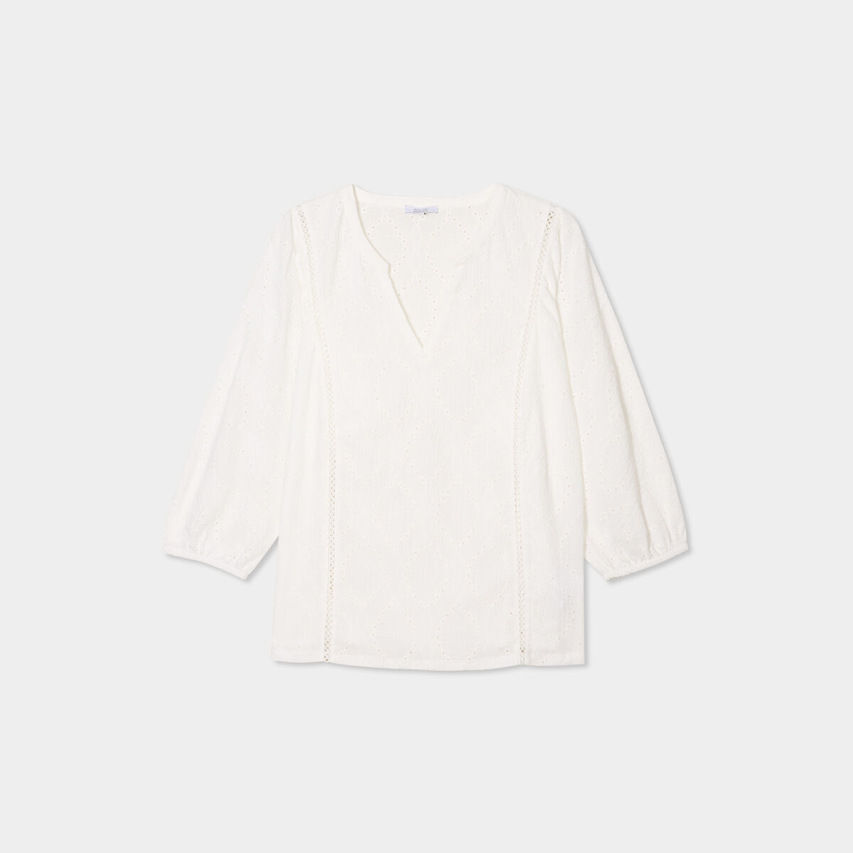 Blouse broderie anglaise manches 3/4 blanc femme grande taille