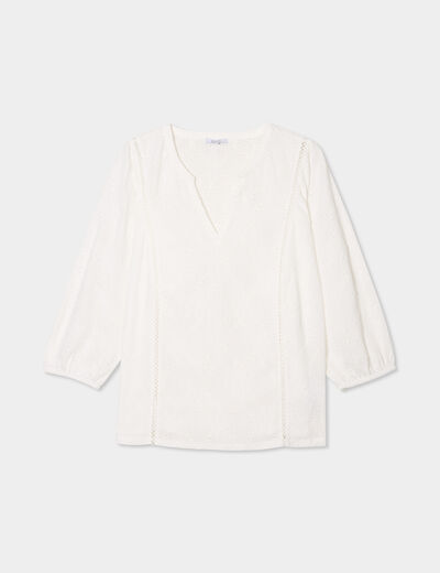 Blouse broderie anglaise manches 3/4 blanc femme grande taille