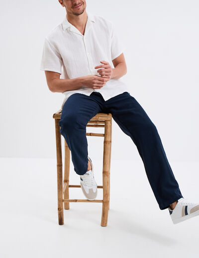 Chemise manches courtes gaze de coton blanc homme