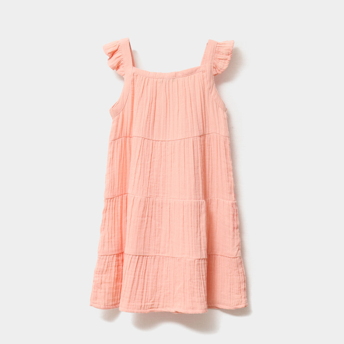 Robe à bretelles fines gaze de coton rose saumon fille