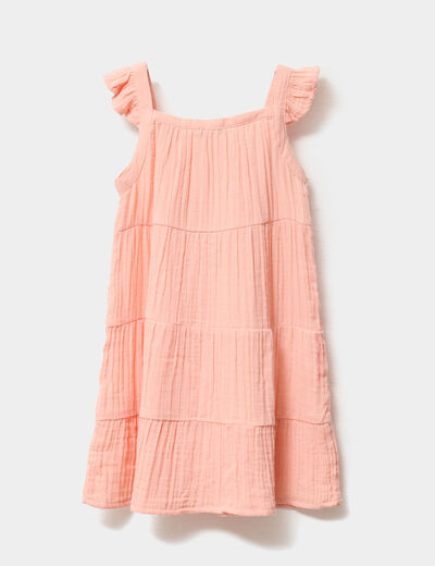 Robe à bretelles fines gaze de coton rose saumon fille