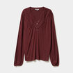 Blouse col tunisien m&eacute;lange lin marron femme
