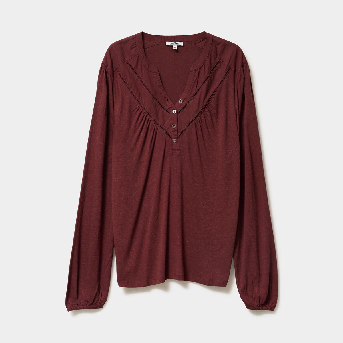 Blouse col tunisien m&eacute;lange lin marron femme