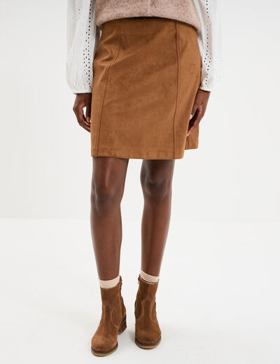 Jupe-short flare effet su&eacute;dine marron femme