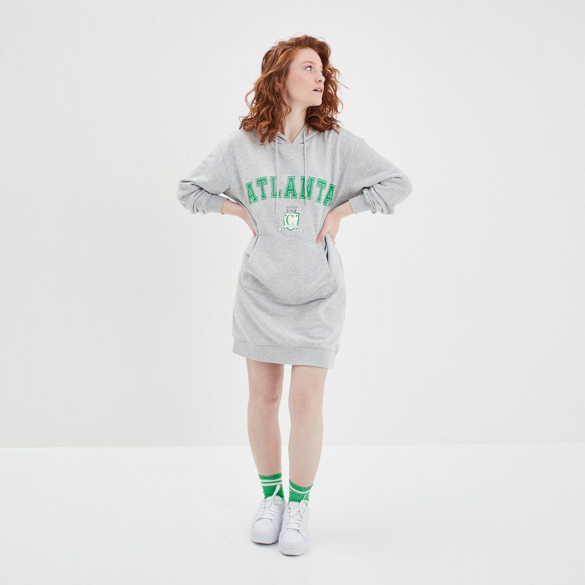 Robe sweat droite à capuche Creeks gris clair femme