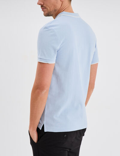 Polo manches courtes bords contrastés bleu clair homme