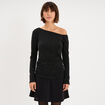 T-shirt cintr&eacute; &agrave; clous col asym&eacute;trique noir femme
