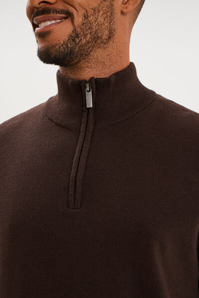 Pull camionneur manches longues marron fonc&eacute; homme