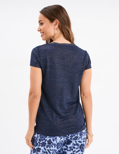 T-shirt col en V manches courtes bleu marine femme