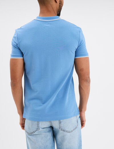 Polo manches courtes bords contrastés bleu homme