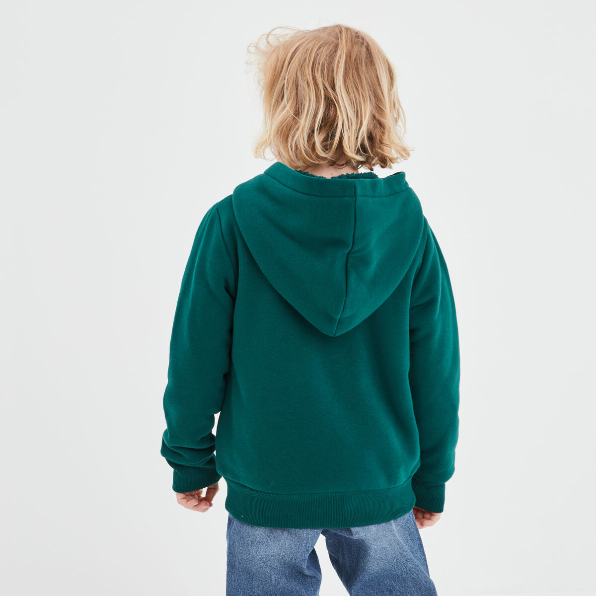 Sweat zipp&eacute; &agrave; capuche fourr&eacute; vert fonc&eacute; gar&ccedil;on