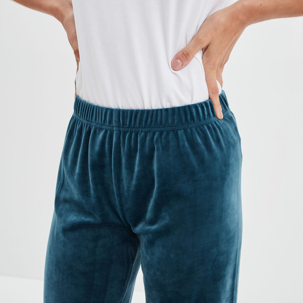 Pantalon de pyjama effet velours bleu canard femme