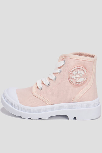 Baskets montantes à lacets en toile rose fille