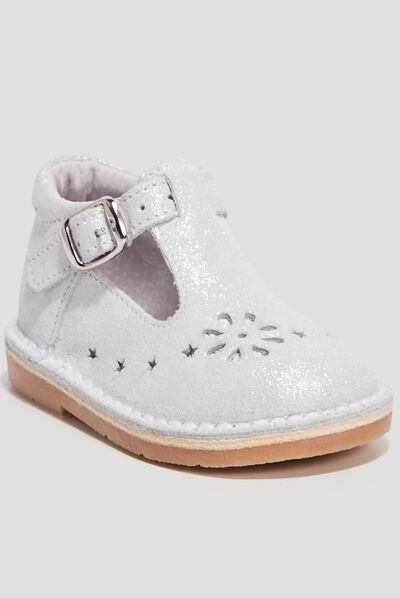 Salomés en cuir blanc bébé fille