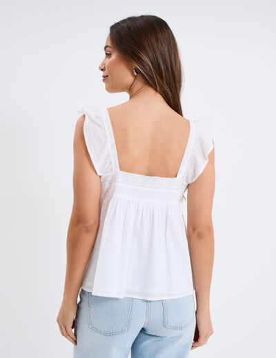 Blouse bretelles à volants coton blanc femme