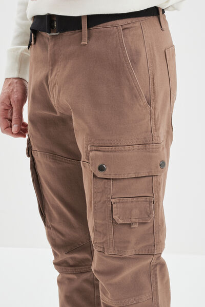 Pantalon cargo regular ceinturé marron homme