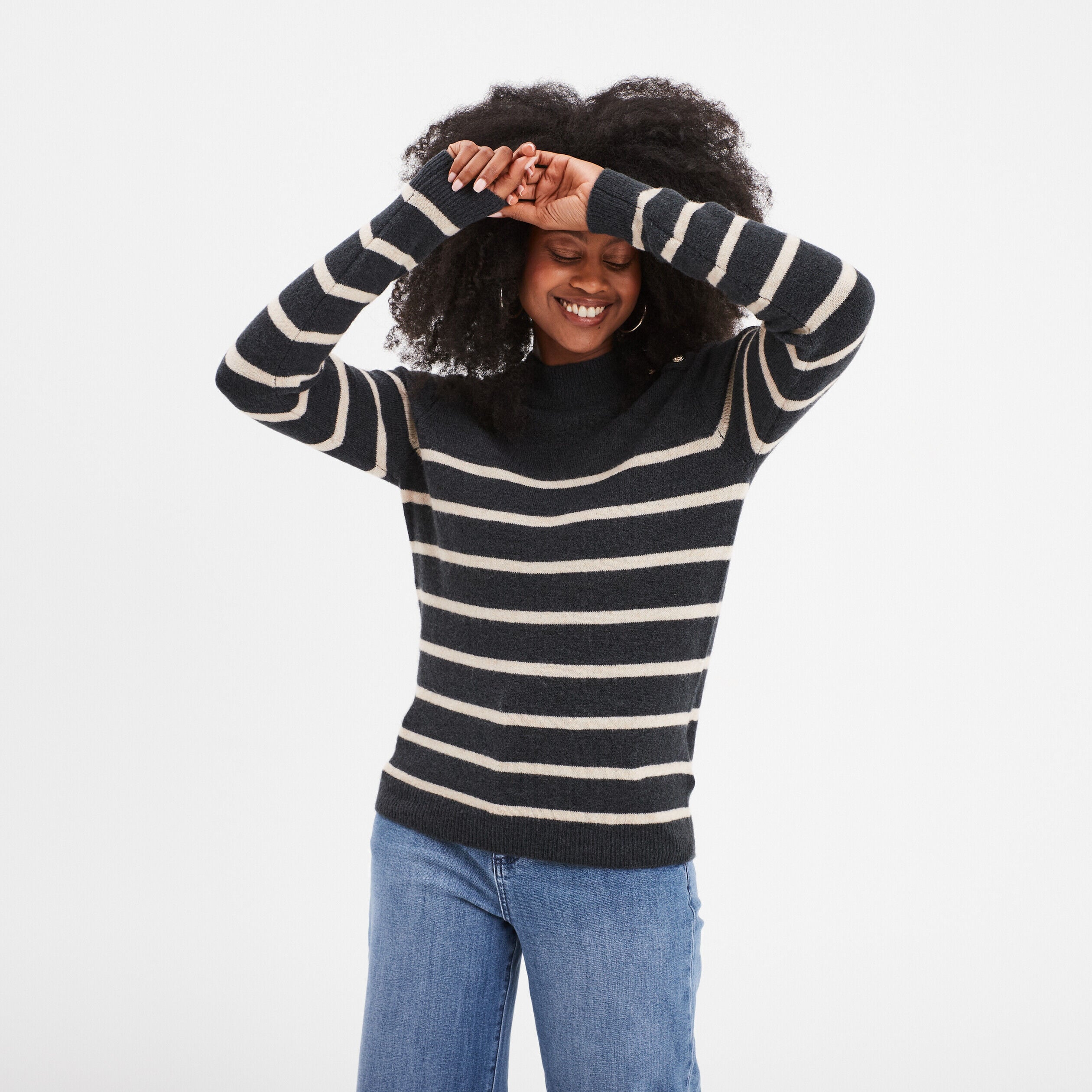 Pull manches longues avec boutons gris foncé femme LH
