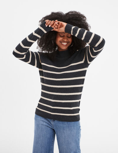 Pull manches longues avec boutons gris fonc&eacute; femme