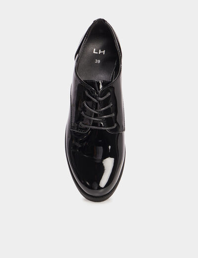 Derbies vernies &agrave; lacets noir femme