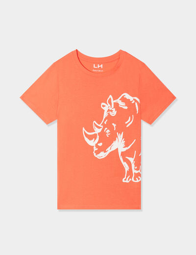 T-shirt col rond et manches courtes rouge corail garçon