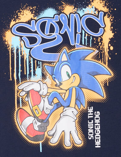 T-shirt manches courtes coton Sonic bleu marine garçon