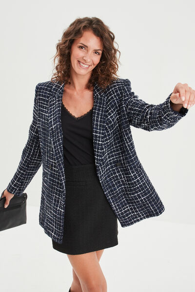 Veste blazer tweed boutonnée Mosquitos bleu foncé femme