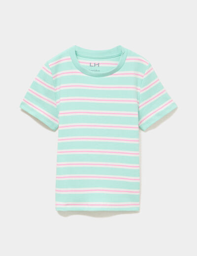 T-shirt c&ocirc;tel&eacute; manches courtes bleu turquoise fille