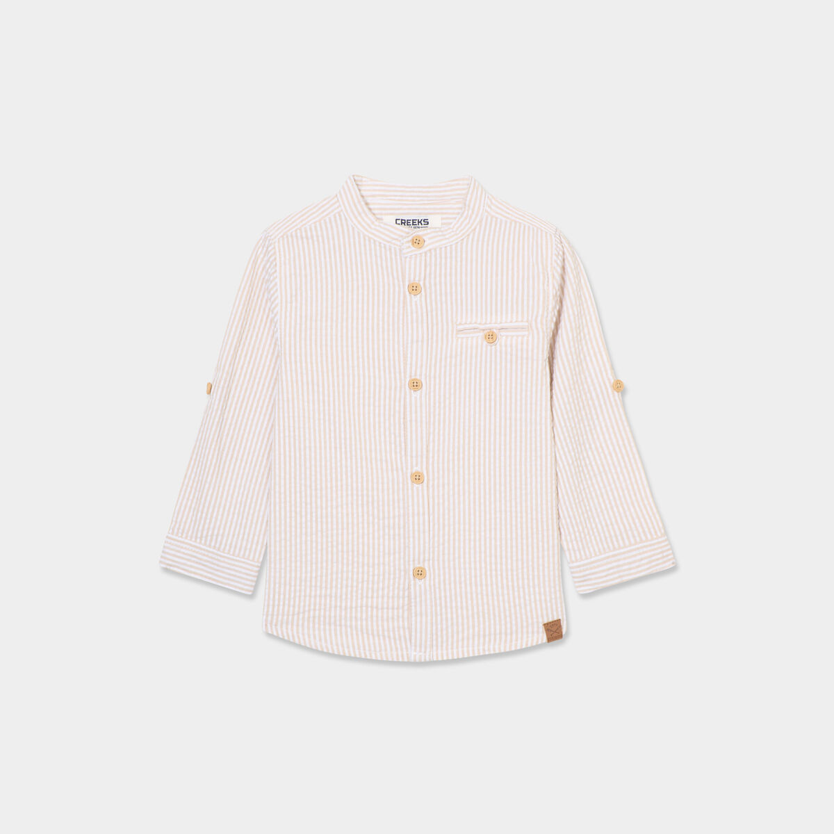 Chemise col mao manches retroussables beige b&eacute;b&eacute; gar&ccedil;on