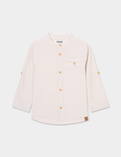 Chemise col mao manches retroussables beige bébé garçon