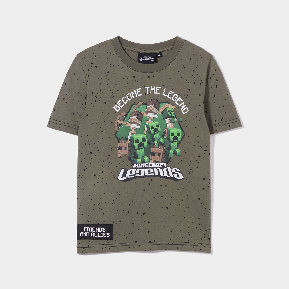 T-shirt manches courtes coton Minecraft vert kaki garçon