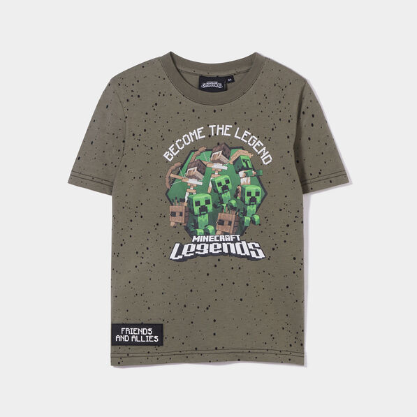 T-shirt manches courtes coton Minecraft vert kaki garçon