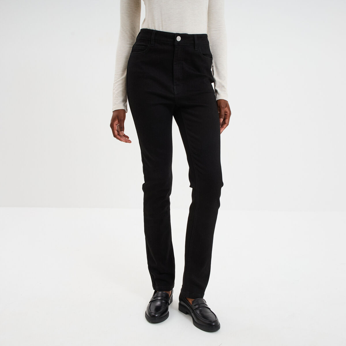 Jeans skinny taille haute 5 poches denim noir femme