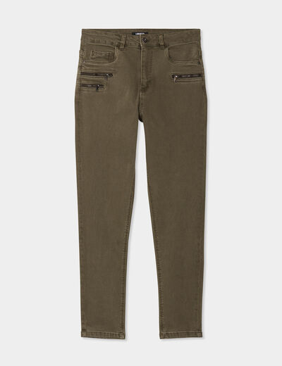 Jeans skinny 7/8ème coton Liberto vert kaki femme