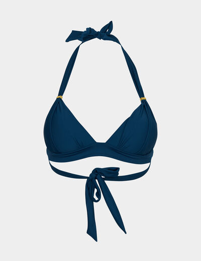 Haut de maillot de bain forme triangle bleu p&eacute;trole femme