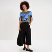 Pantalon culotte large taille haute noir femme