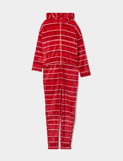 Combinaison pyjama pilou à capuche rouge femme