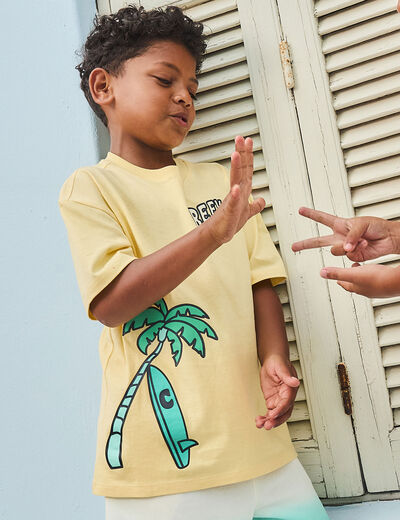 T-shirt manches courtes coton jaune clair garçon