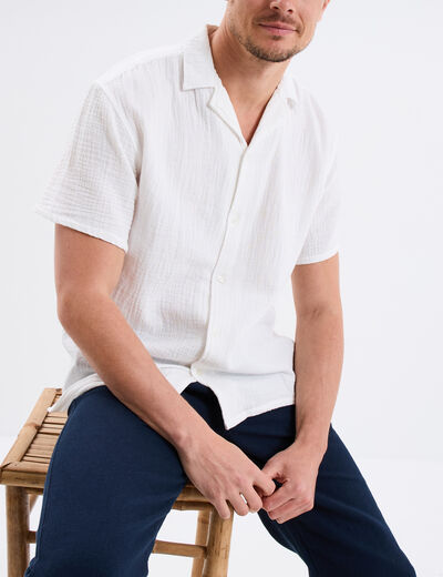 Chemise manches courtes gaze de coton blanc homme