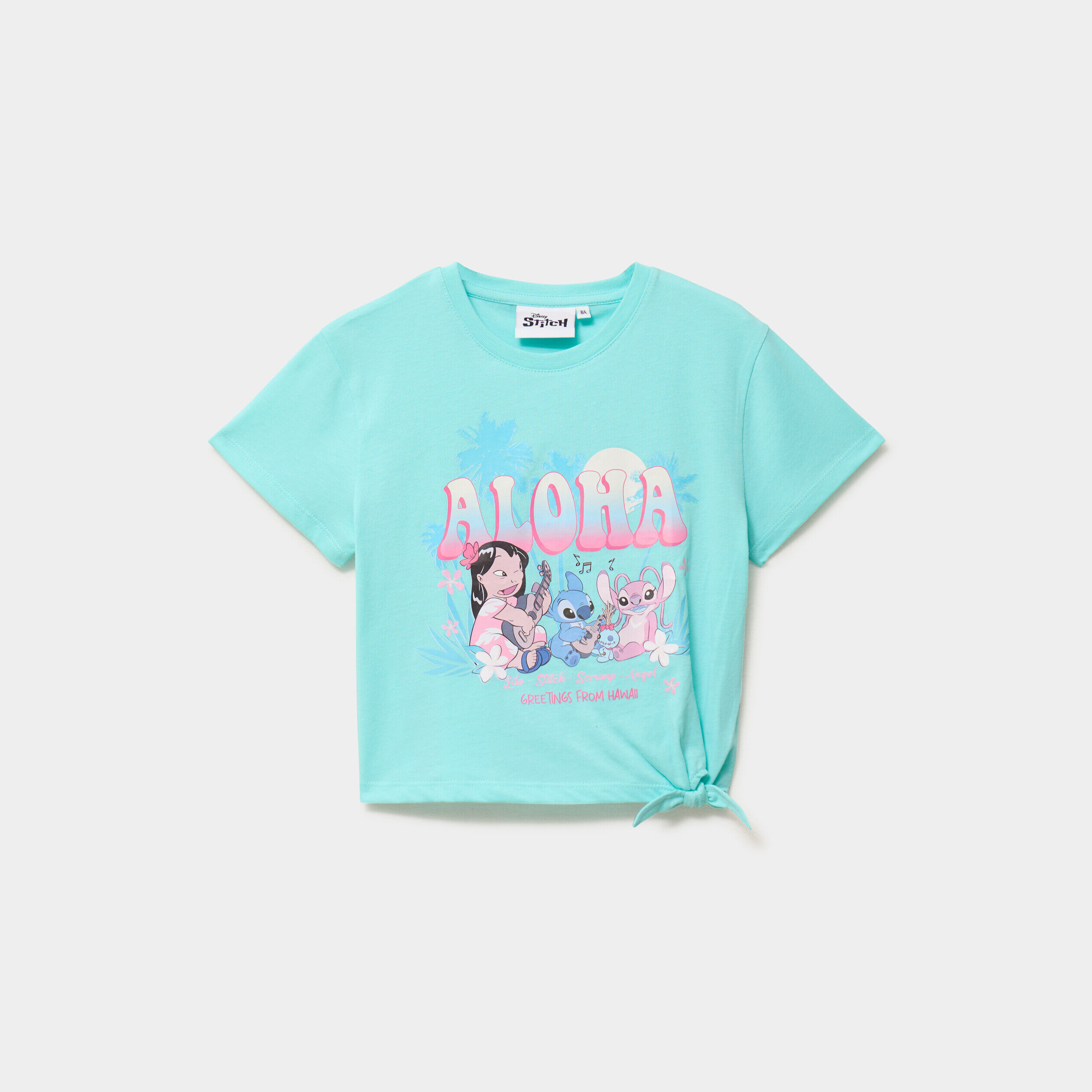 T-shirt avec noeud coton Stitch bleu turquoise fille