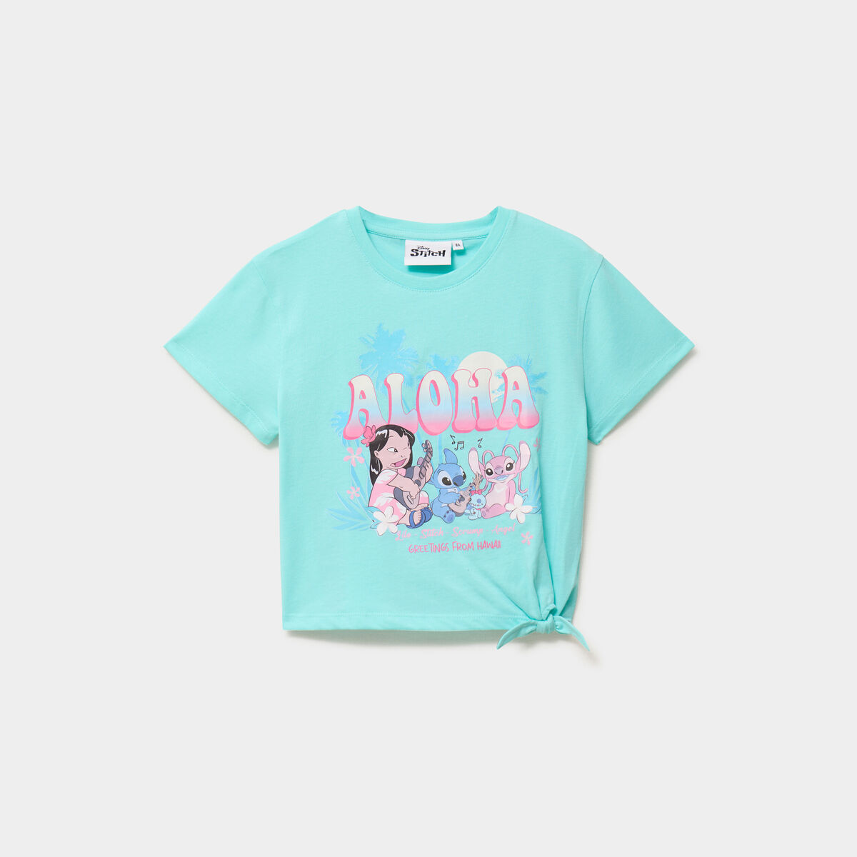 T-shirt avec noeud coton Stitch bleu turquoise fille