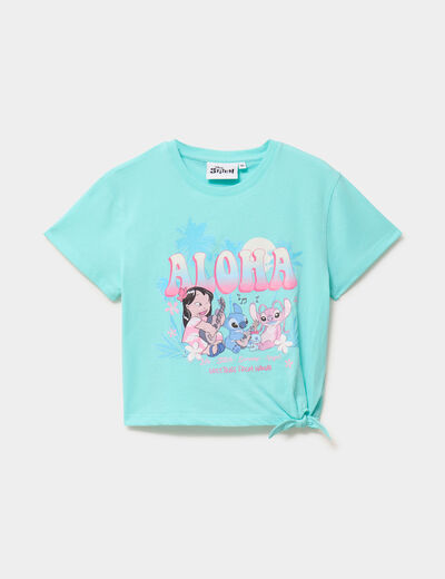 T-shirt avec noeud coton Stitch bleu turquoise fille