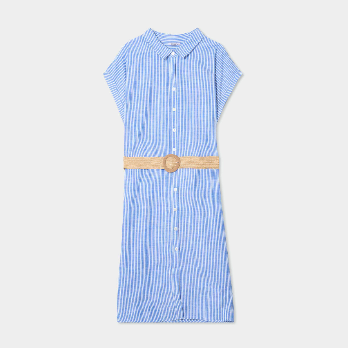 Robe chemise ceintur&eacute;e longueur genou bleu lavande femme grande taille