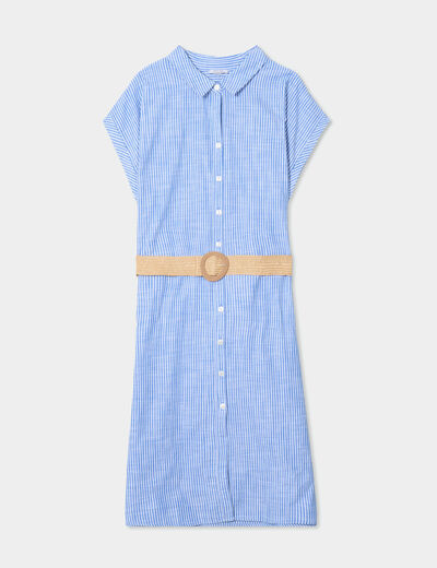 Robe chemise ceintur&eacute;e longueur genou bleu lavande femme grande taille