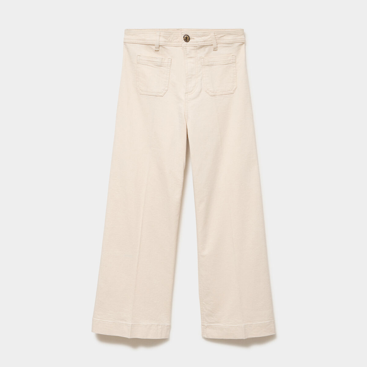 Pantalon large poche plaqu&eacute;e cropped ivoire femme