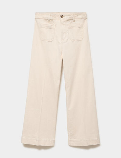 Pantalon large poche plaqu&eacute;e cropped ivoire femme