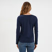 T-shirt col en V manches longues coton bleu marine femme
