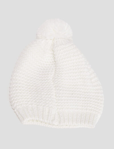 Bonnet à pompons ecru femme