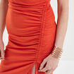 Robe froncée col bénitier à coques orange femme
