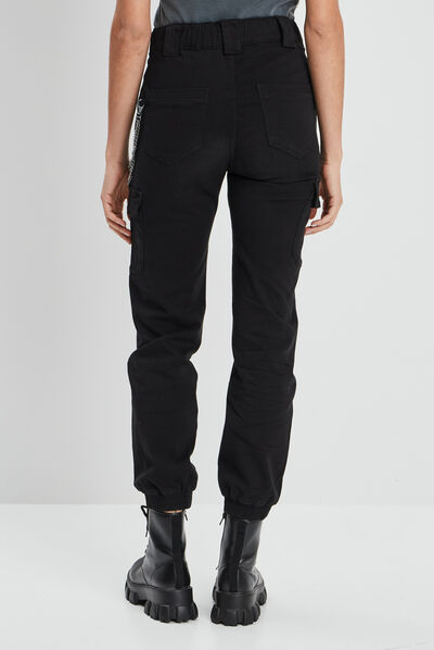Pantalon cargo avec chaîne noir femme